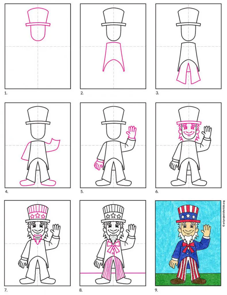 Easy how to draw uncle sam tutorial uncle sam coloring page