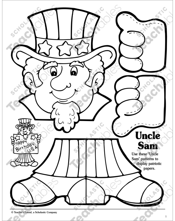 Uncle sam display craft printable arts and crafts skills sheets