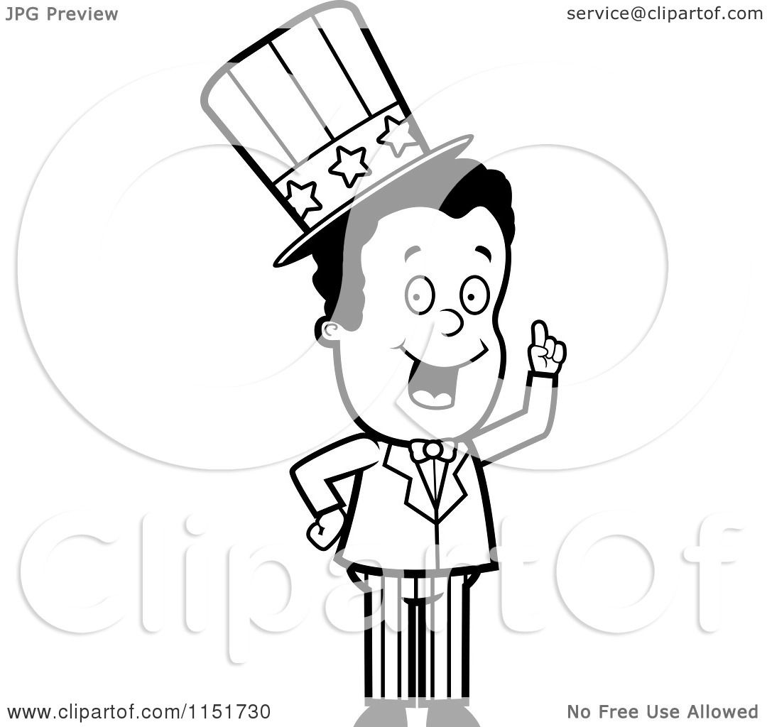 Cartoon clipart of a black and white african american uncle sam holding up a finger