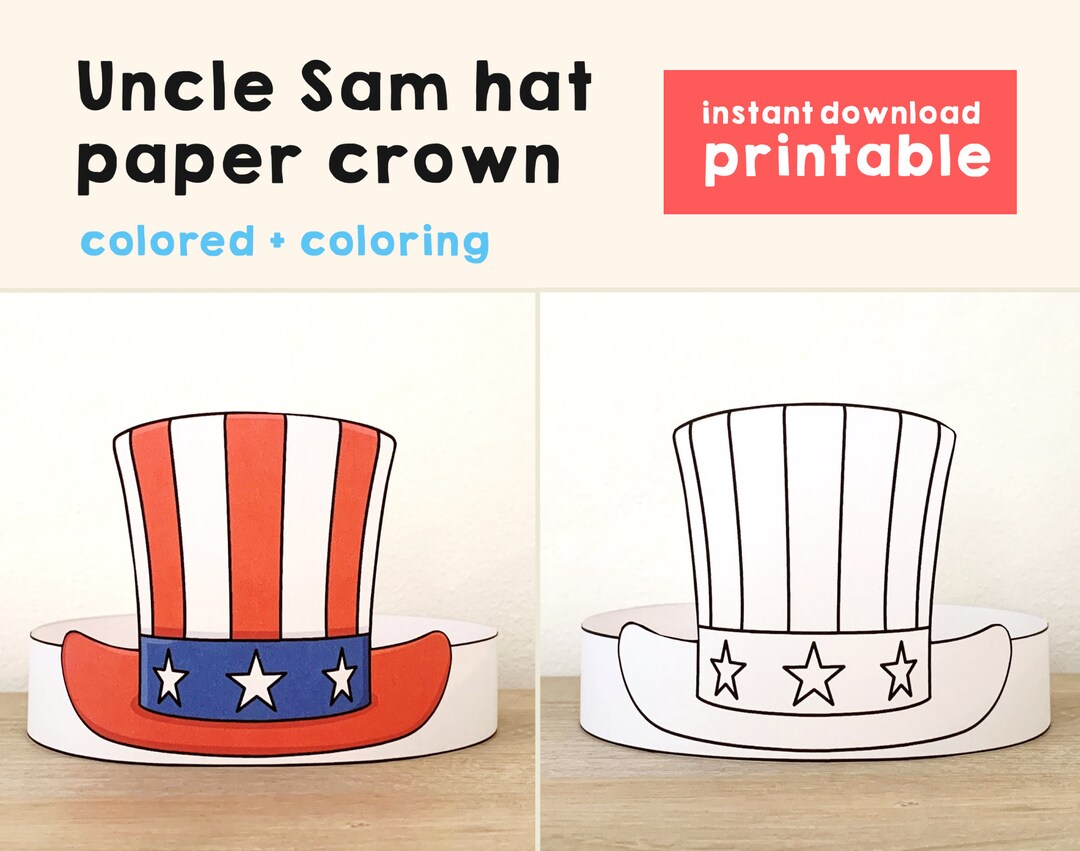 Uncle sam hat paper crown party coloring printable kids craft america th july party favor birthday decor pdf costume diy instant download download now