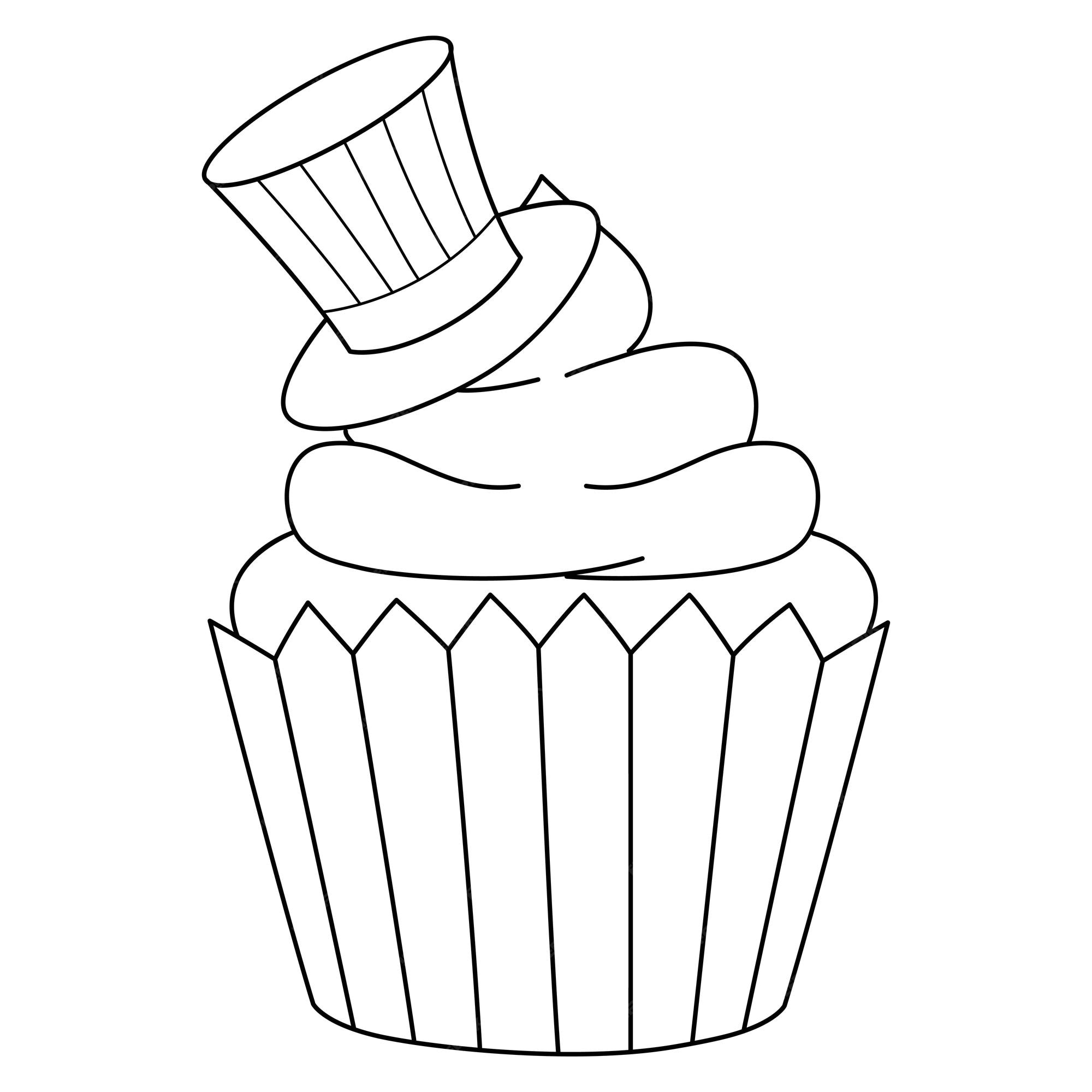 Premium vector cupcake with uncle sam hat isolated coloring page