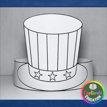 Uncle sam paper crown hat patriotic veterans day craft activity coloring