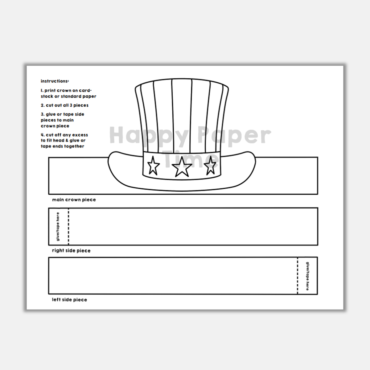 Uncle sam hat paper crown printable america coloring craft activity made by teachers