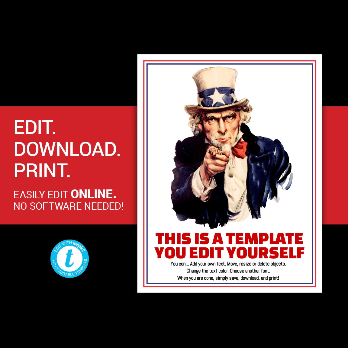 Editable uncle sam poster uncle sam flyer uncle sam i want you poster independence day flyer july th flyer poster printable templett