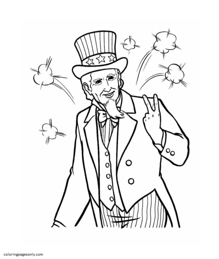 Picture of uncle sam on th july coloring page