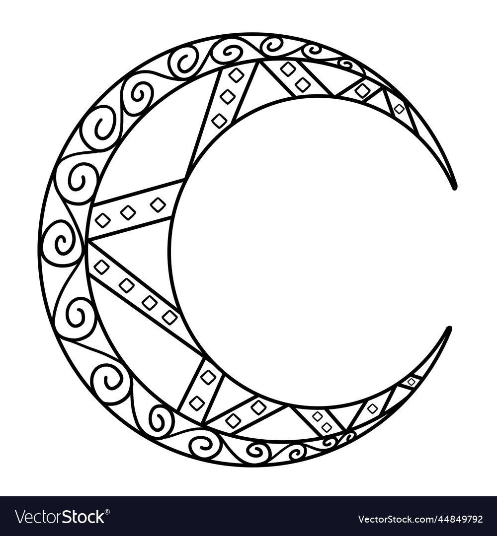 Ramadan crescent moon isolated coloring page vector image