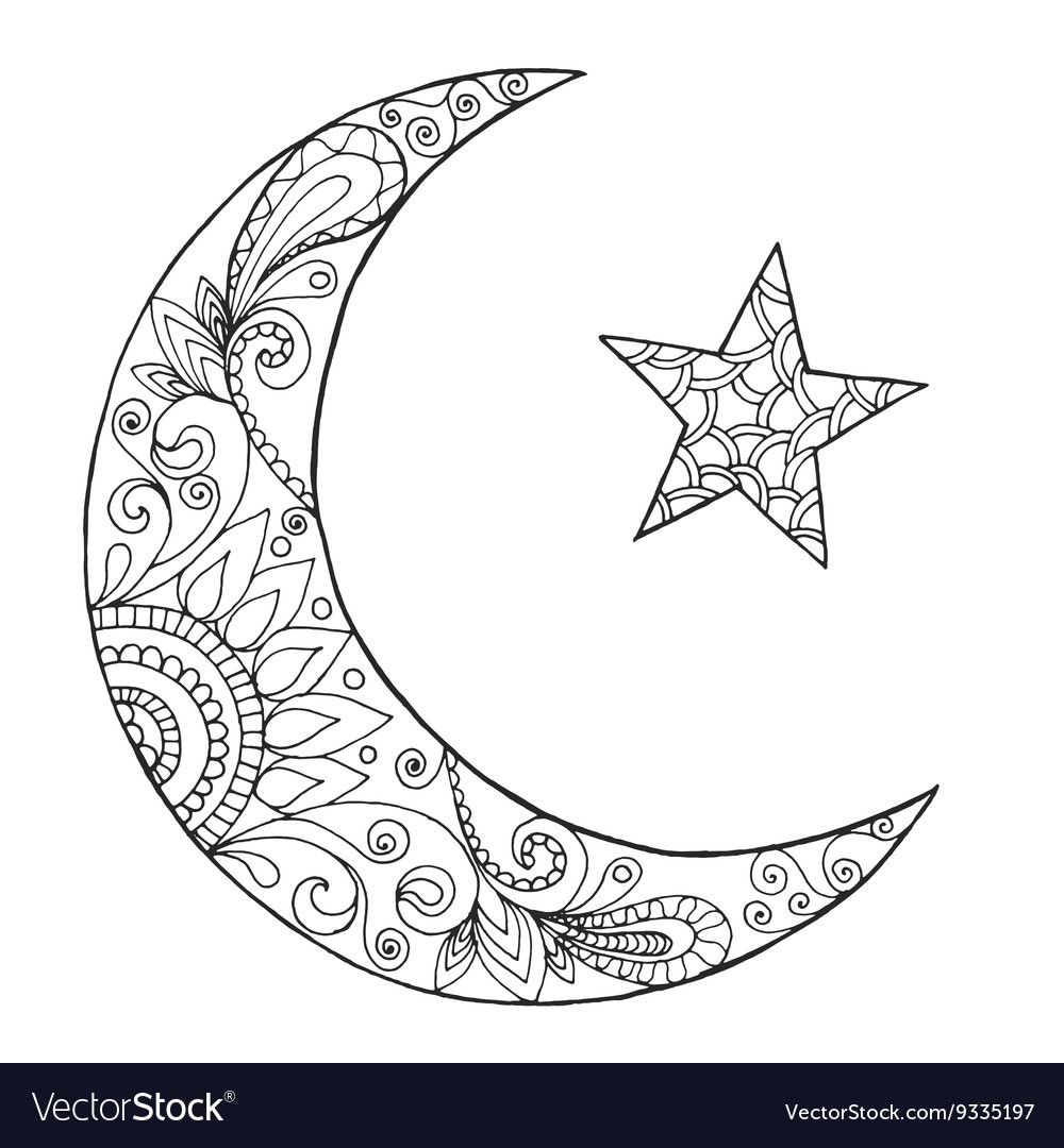 Ramadan kareem half moon greeting design coloring page engraved vector illustration sketch for decâ moon coloring pages mandala coloring pages coloring pages