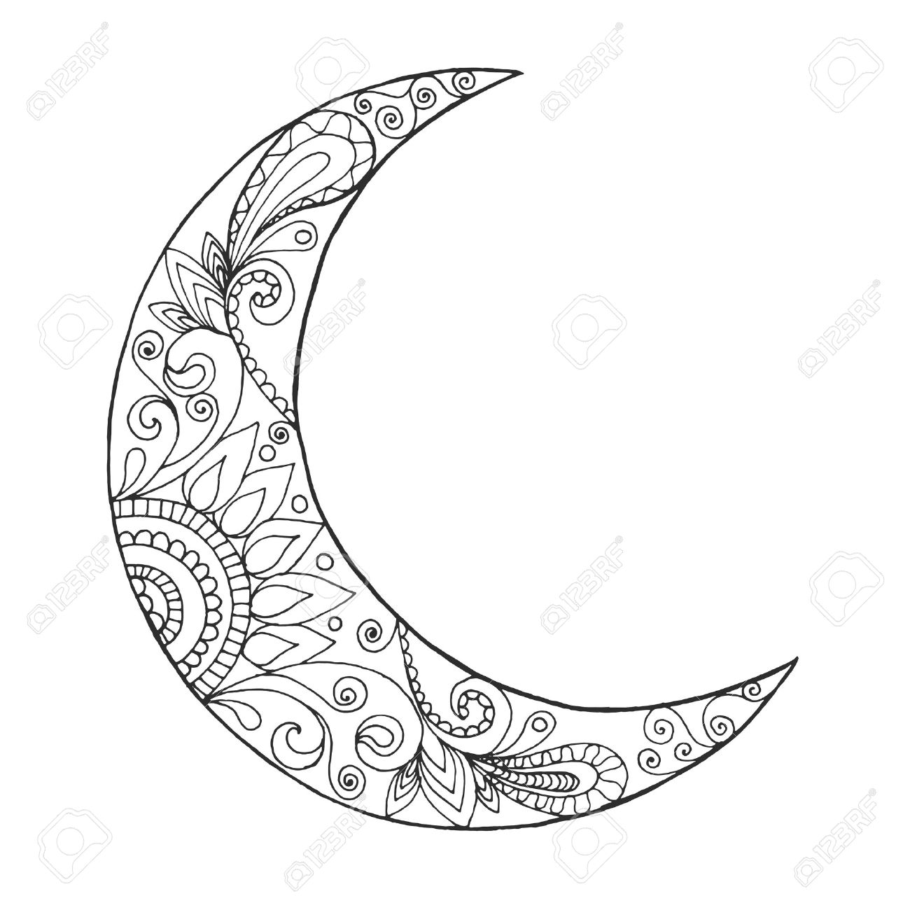 Ramadan kareem half moon greeting design coloring page engraved vector illustration sketch for decoration poster print t