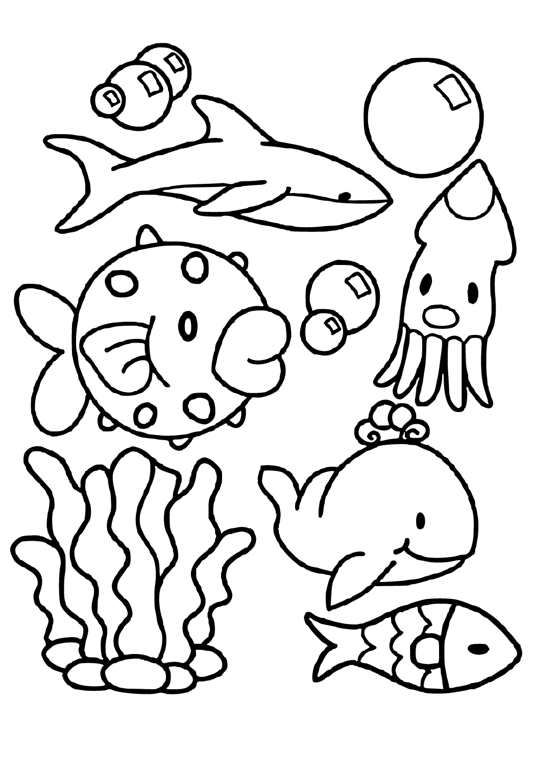 Free printable under the sea easy coloring page for adults and kids