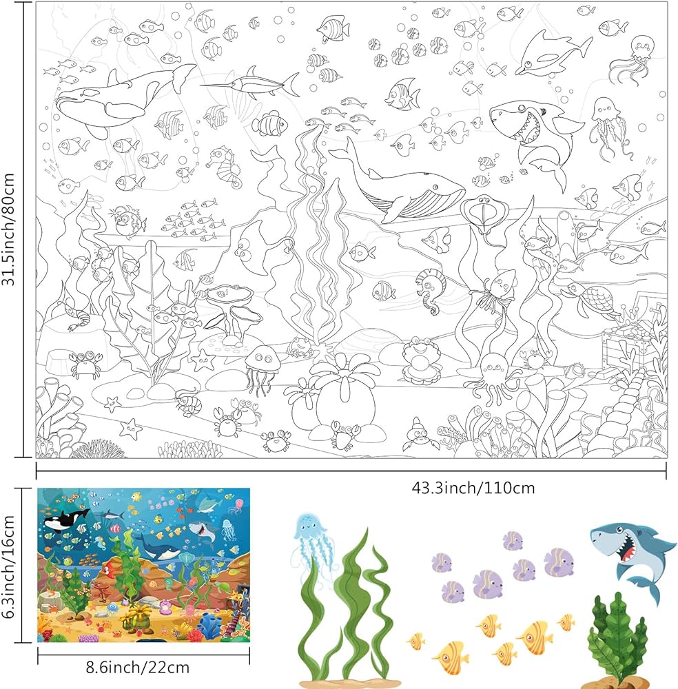 Pajean ocean animal jumbo giant coloring poster for kids x inch table wall pages under the sea animals huge paper large sheets art activities kid birthday home white toys