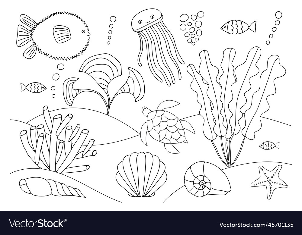 Coloring page with sea animals royalty free vector image