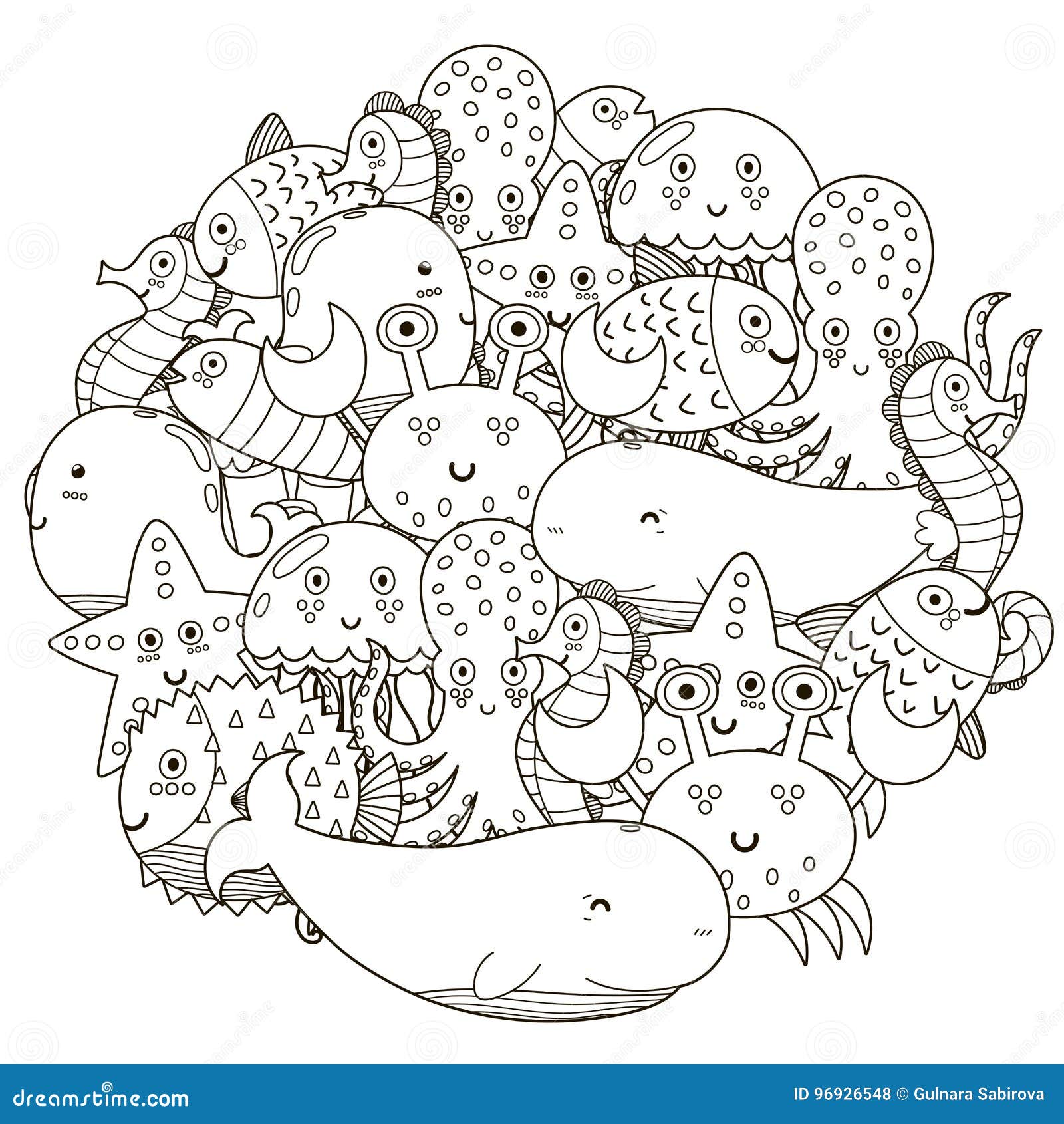 Underwater circle shape pattern for coloring book stock vector