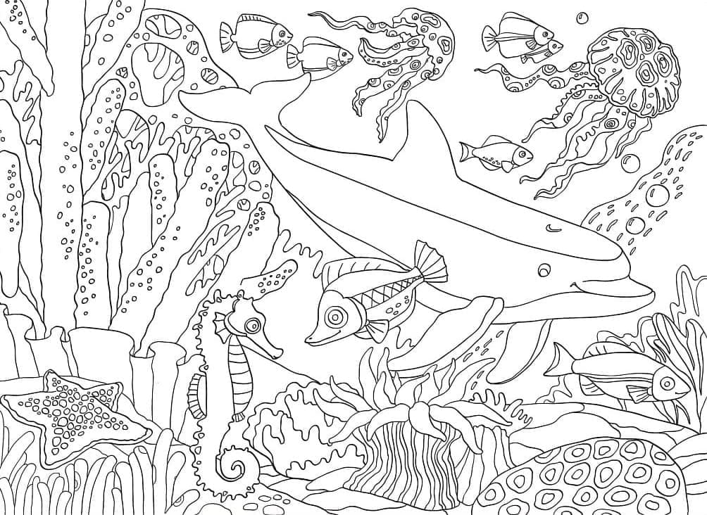 Under the sea landscape coloring page