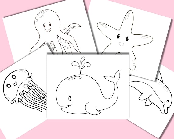 Under the ocean kids coloring pages sea creatures coloring set water animal printable coloring book underwater coloring pages for kids