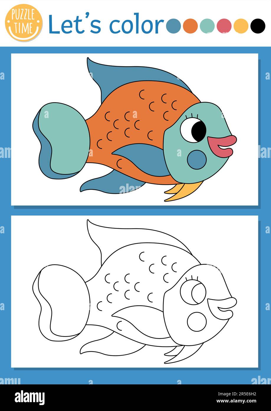 Under the sea coloring page for children with parrotfish vector ocean life outline illustration with cute water animal color book for kids with colo stock vector image art