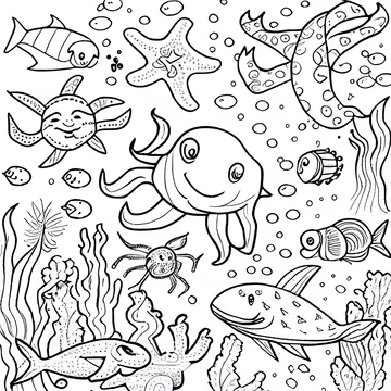 Coloring pages for kids under the sea cute marine life illustration