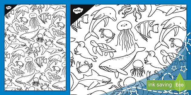 Under the sea pattern doodle colouring sheet teacher made
