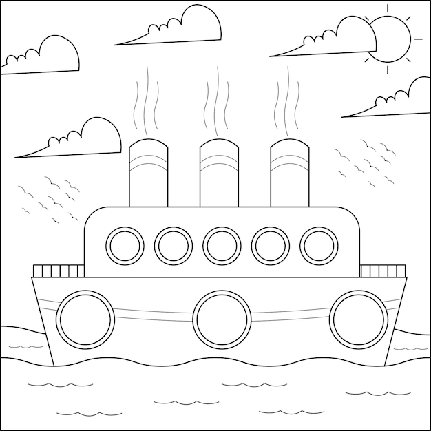 Premium vector ocean ship on the sea suitable for childrens coloring page vector illustration