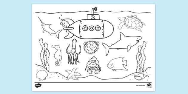 Under the sea colouring page colouring sheet