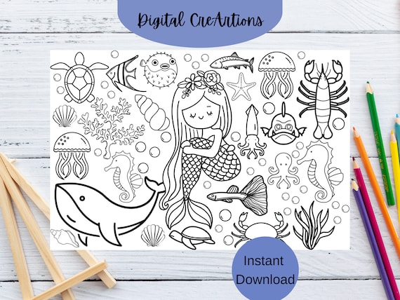 Large under the sea coloring poster kids activity summer