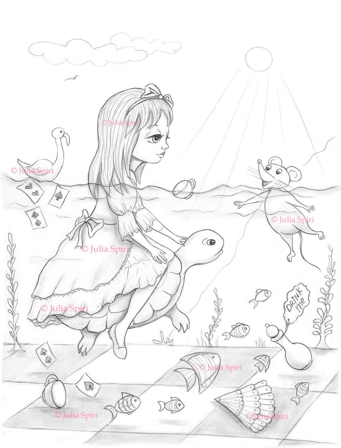 Coloring page alice in wonderland mouse sea the pool of tears â the art of julia spiri