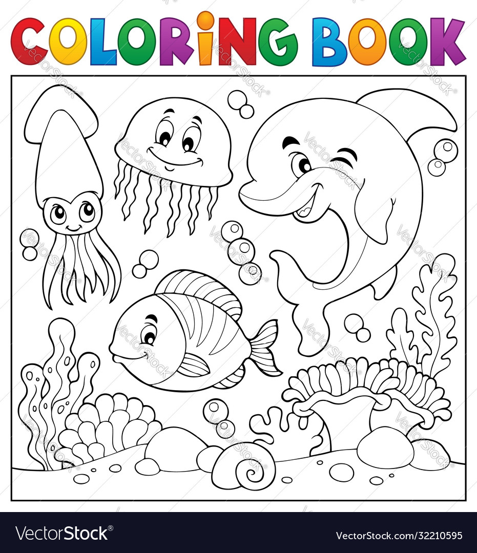 Coloring book sea life theme royalty free vector image