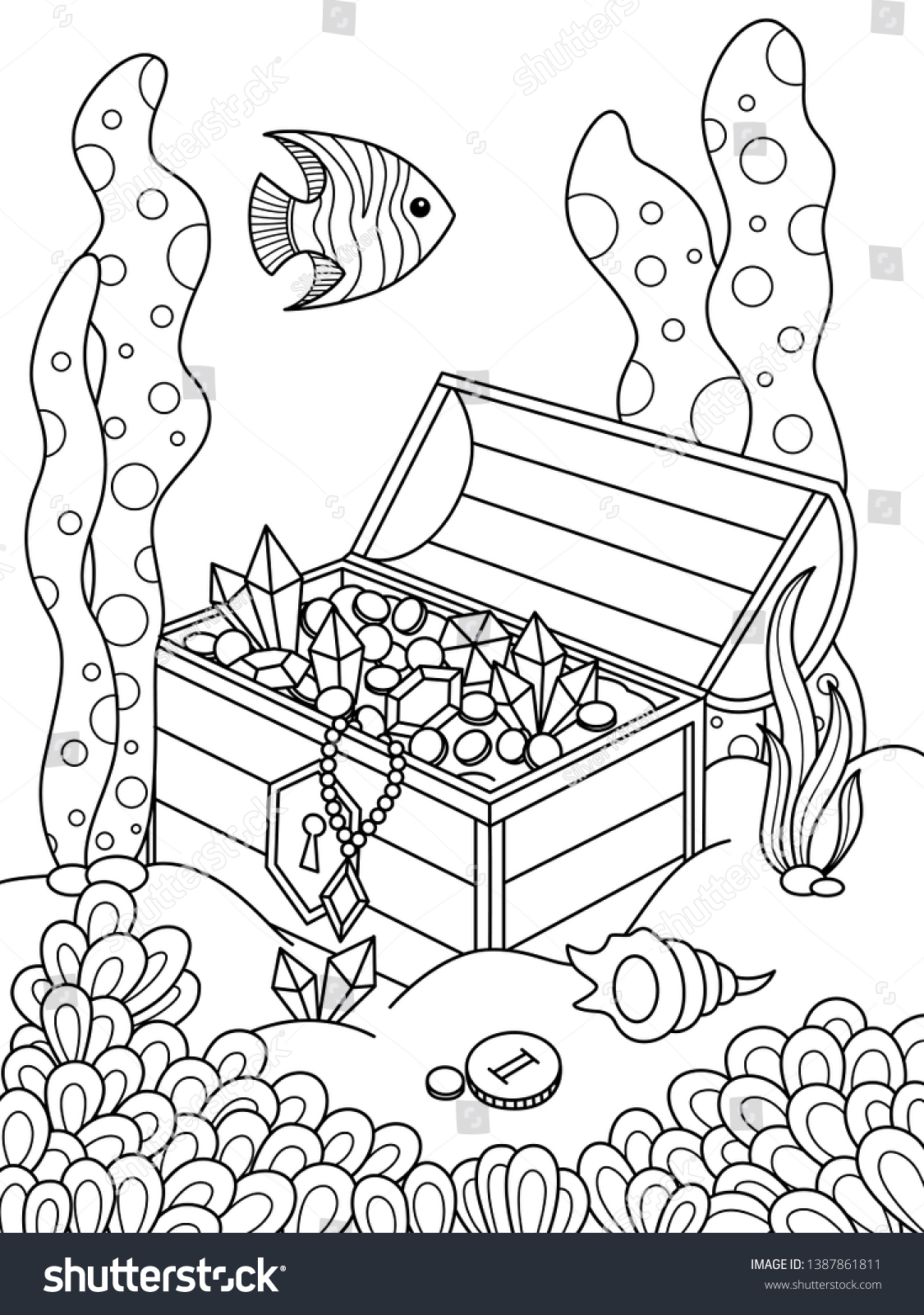 Sea doodle coloring book page sunken stock vector royalty free