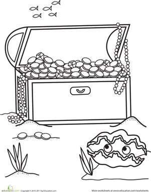 Treasure chest worksheet education coloring pages pirate preschool coloring for kids