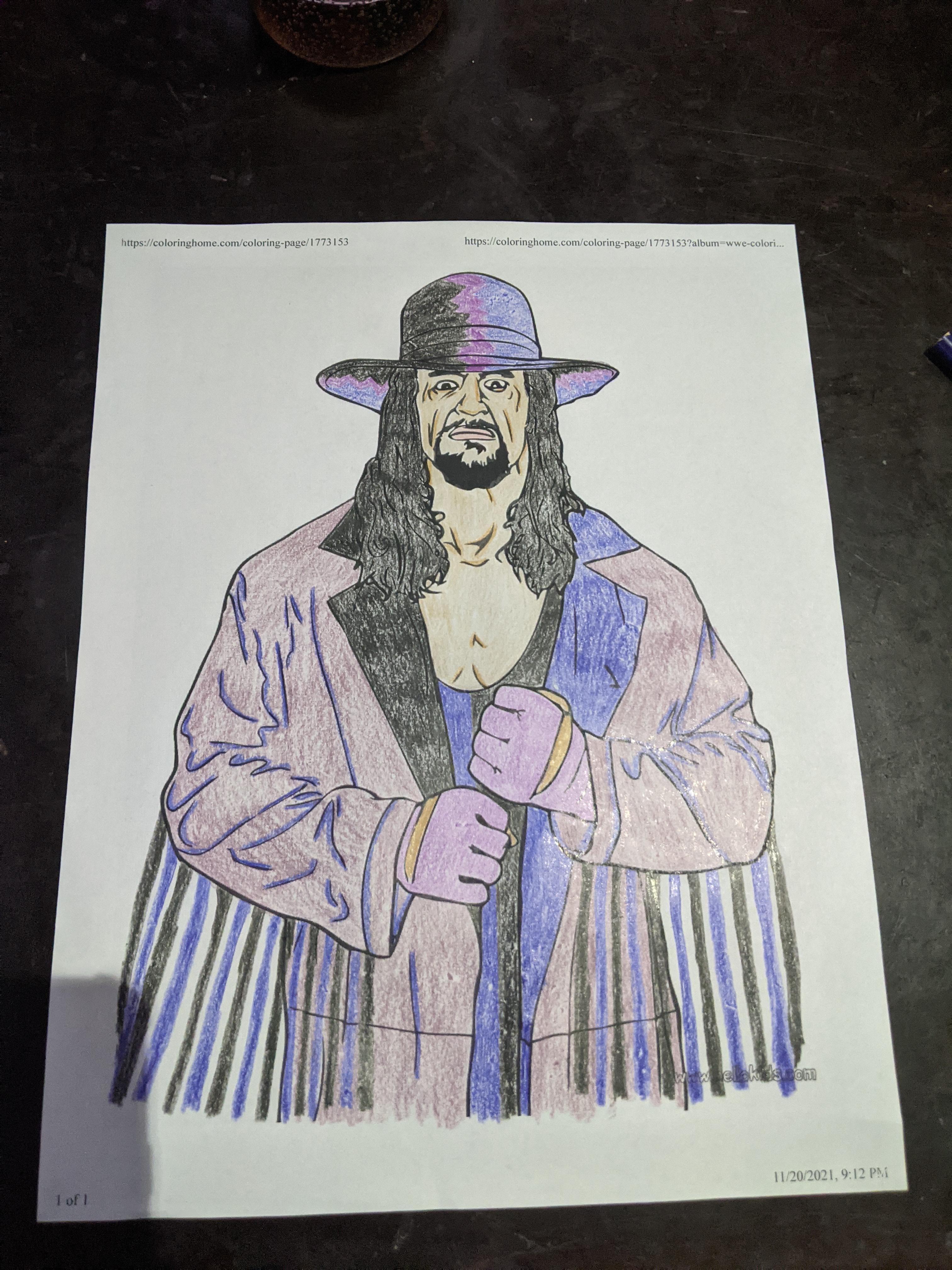 Asked my husband to print me a picture to color everyone meet macho undertaker man rsquaredcircle