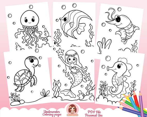 Underwater coloring pages under the sea animals cute sea creatures mermaid marine dolphin fishes octopus coloring book printable