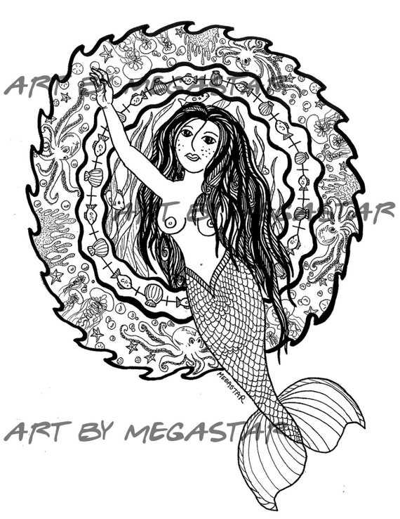 Download printable coloring book page mermaid underwater coloring sheet coloring page adult activity unique coloring book page