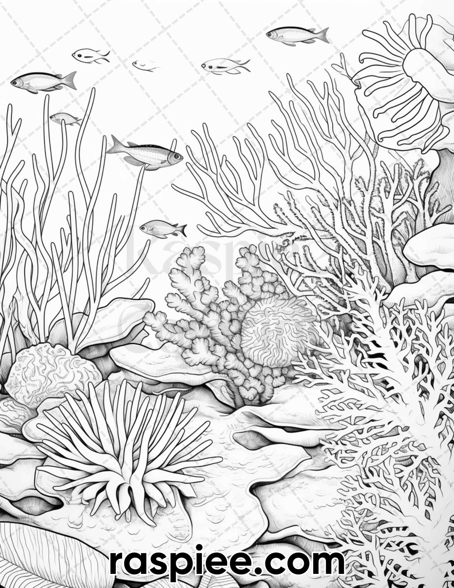 Colorful coral garden grayscale adult coloring pages printable pdf â coloring