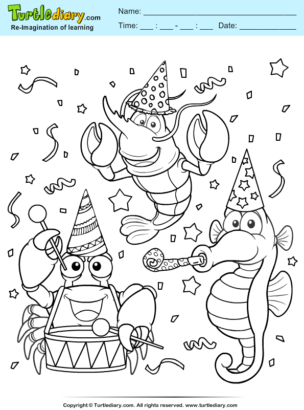 Underwater party coloring sheet turtle diary