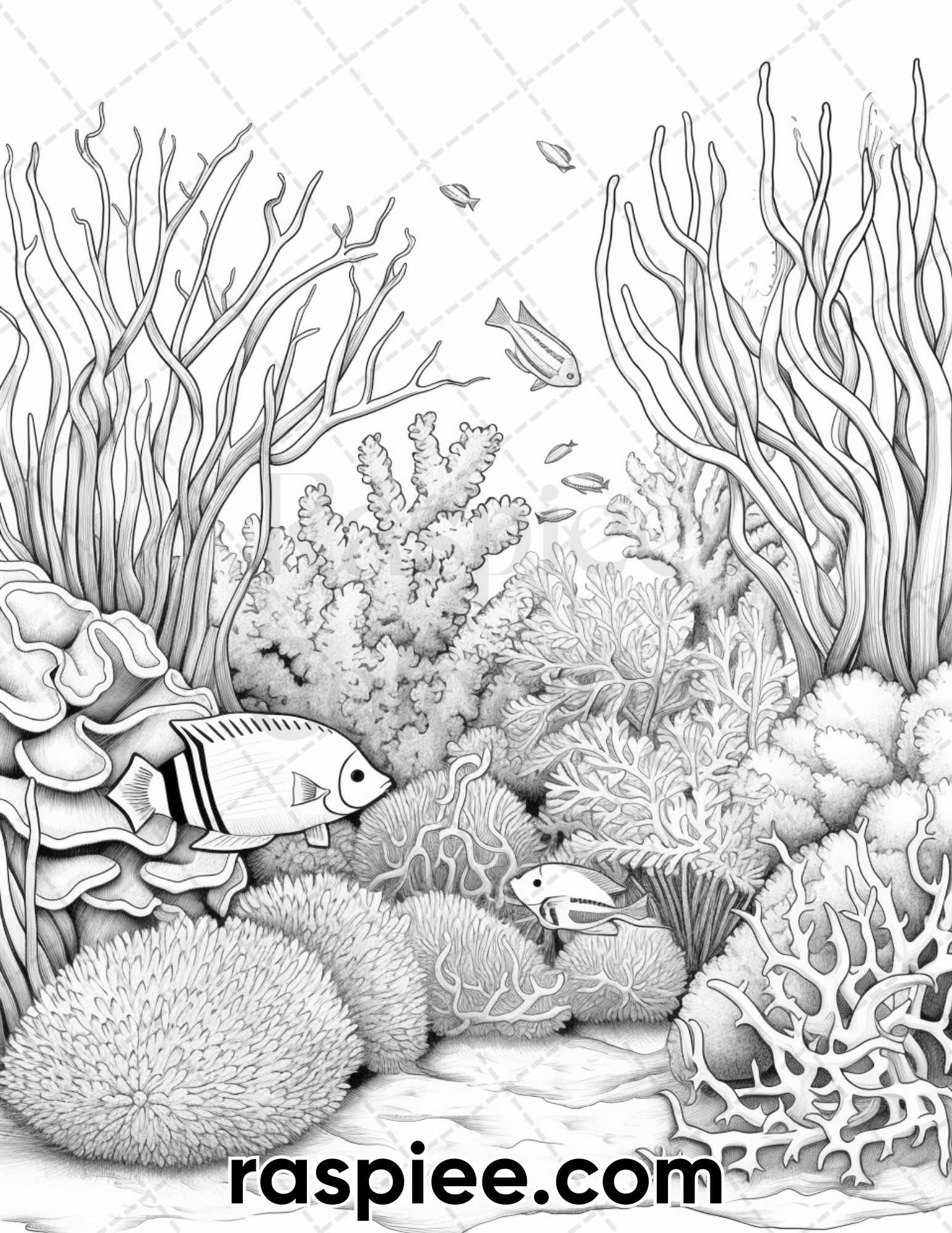 Colorful coral garden grayscale adult coloring pages printable pdf â coloring