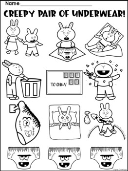 Creepy pair of underwear writing sequencing coloring activity bulletin board