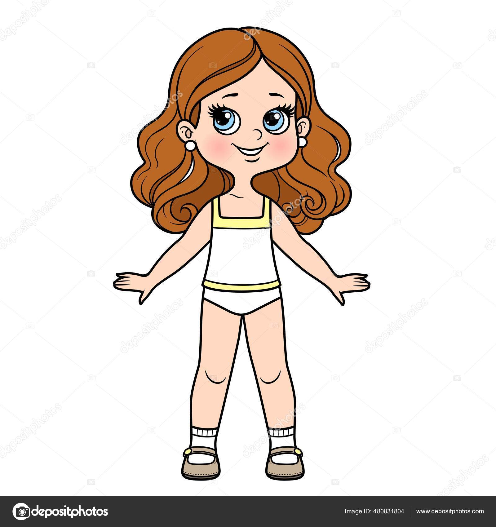 Cute cartoon girl dressed underwear color variation coloring page isolated stock vector by yadviga