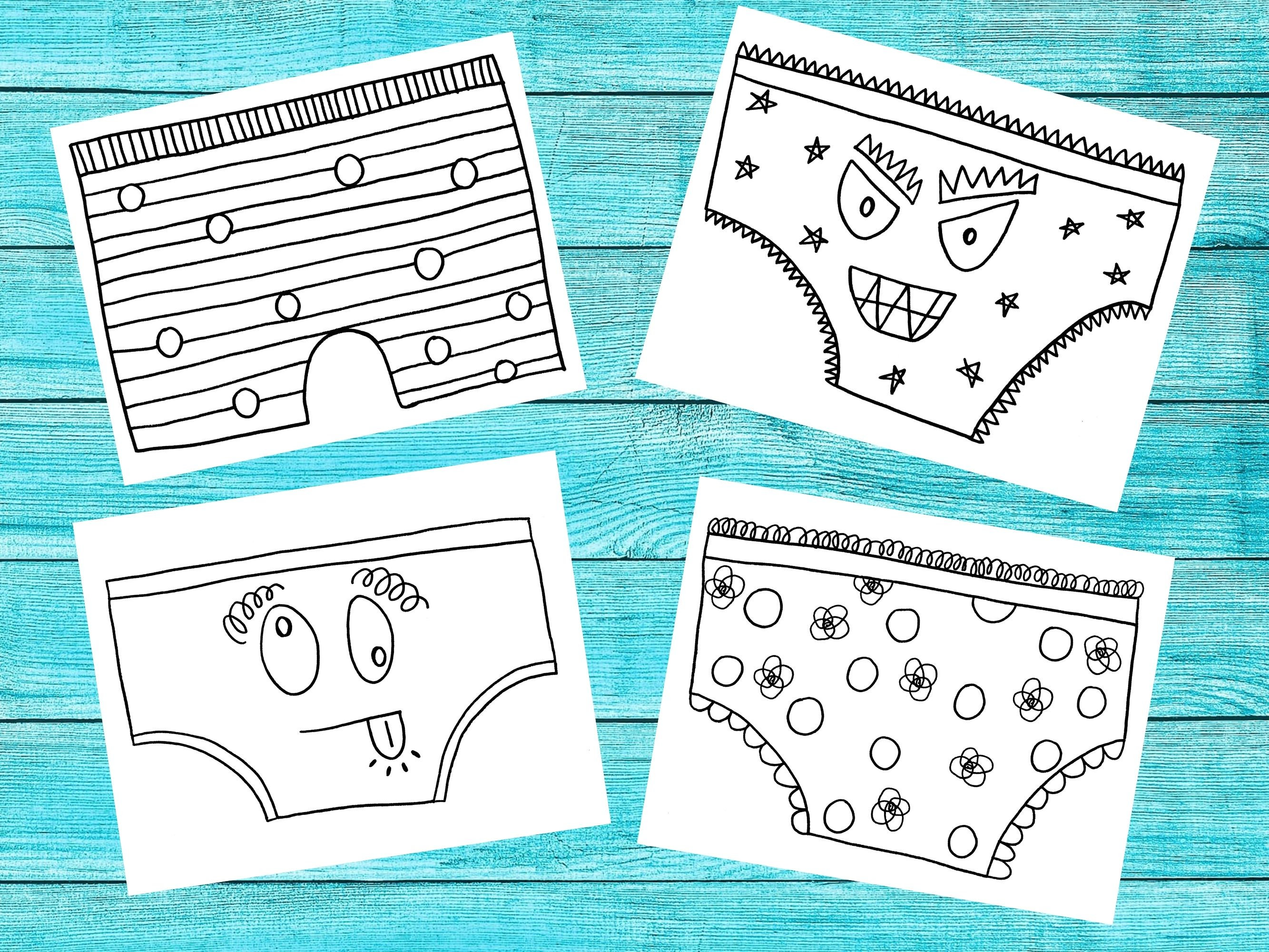 Funny underwear coloring pages for kids for preschoolers kindergarteners instant download and printable download now