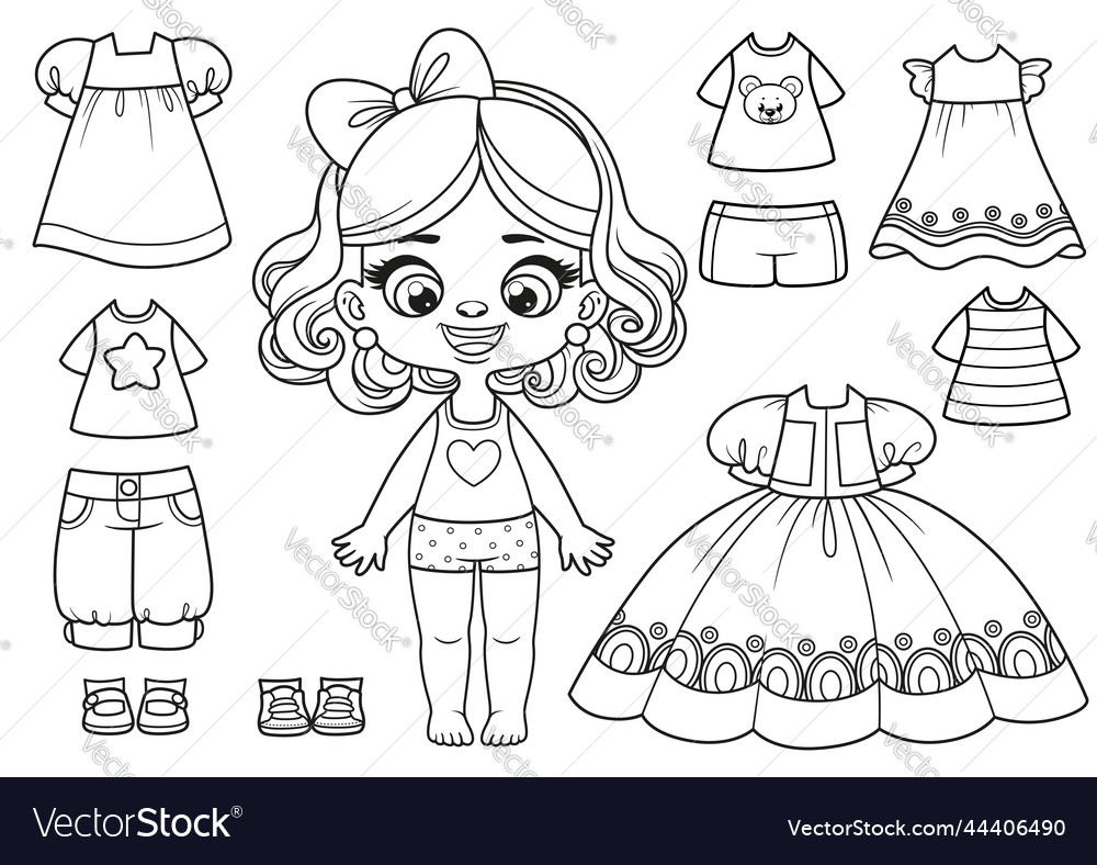 Cute cartoon girl in underwear and with a set vector image