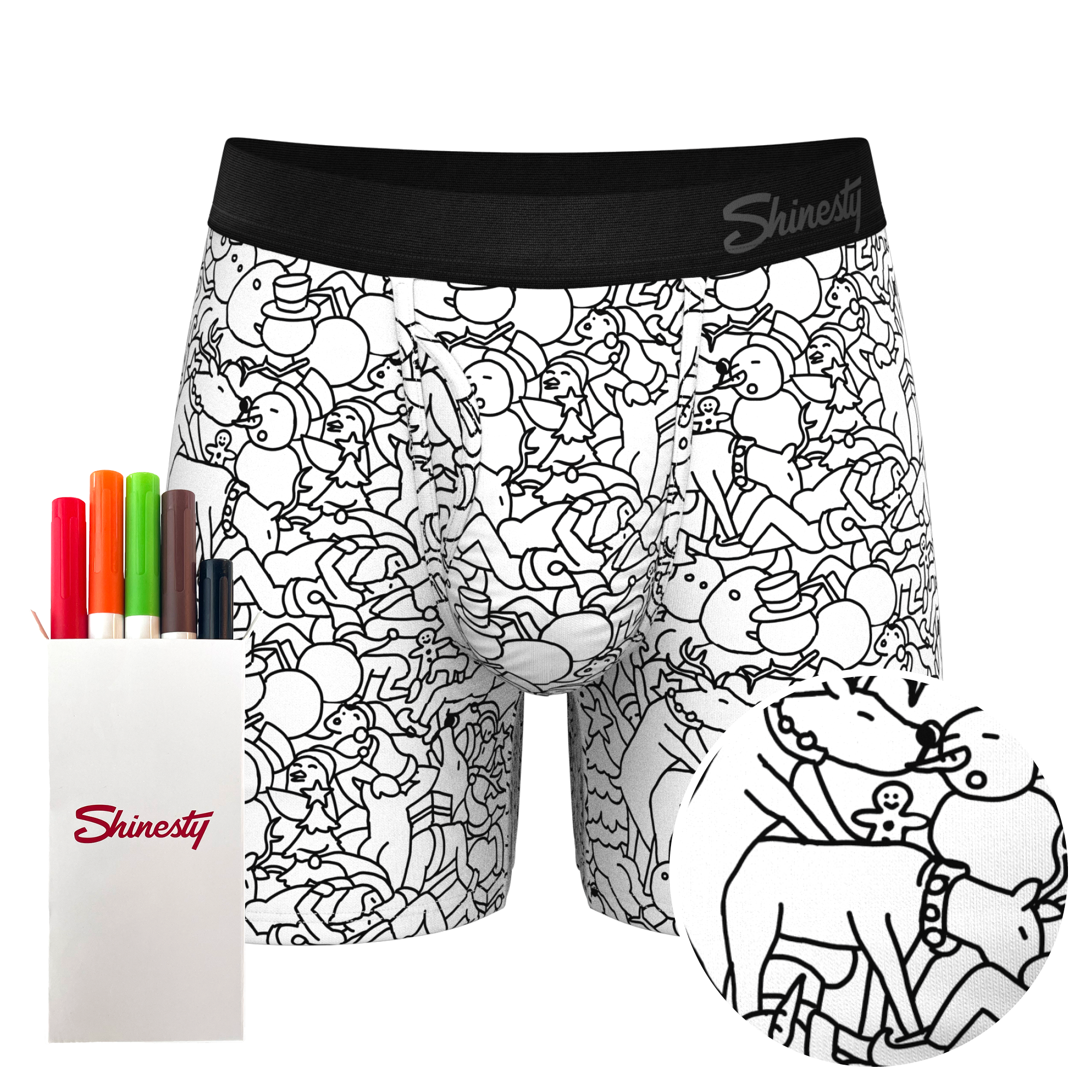 Outline christmas scene with markers ball hammock pouch underwear with fly the coloring book