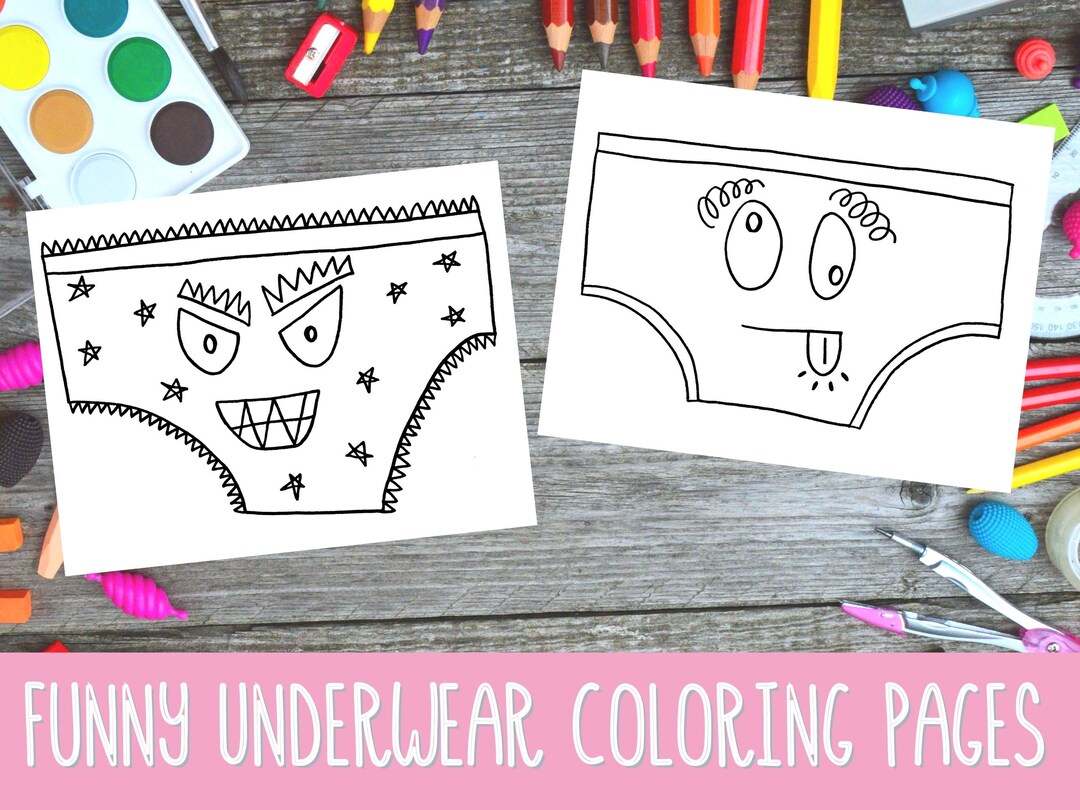 Funny underwear coloring pages for kids for preschoolers kindergarteners instant download and printable download now