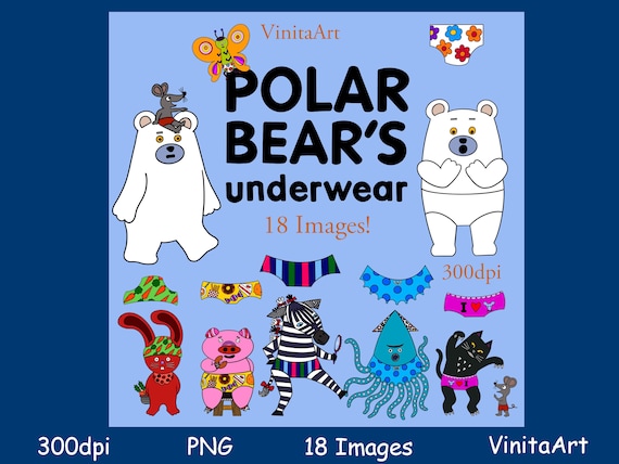 Storybook clipart polar bears underwear digital download printable coloring pages