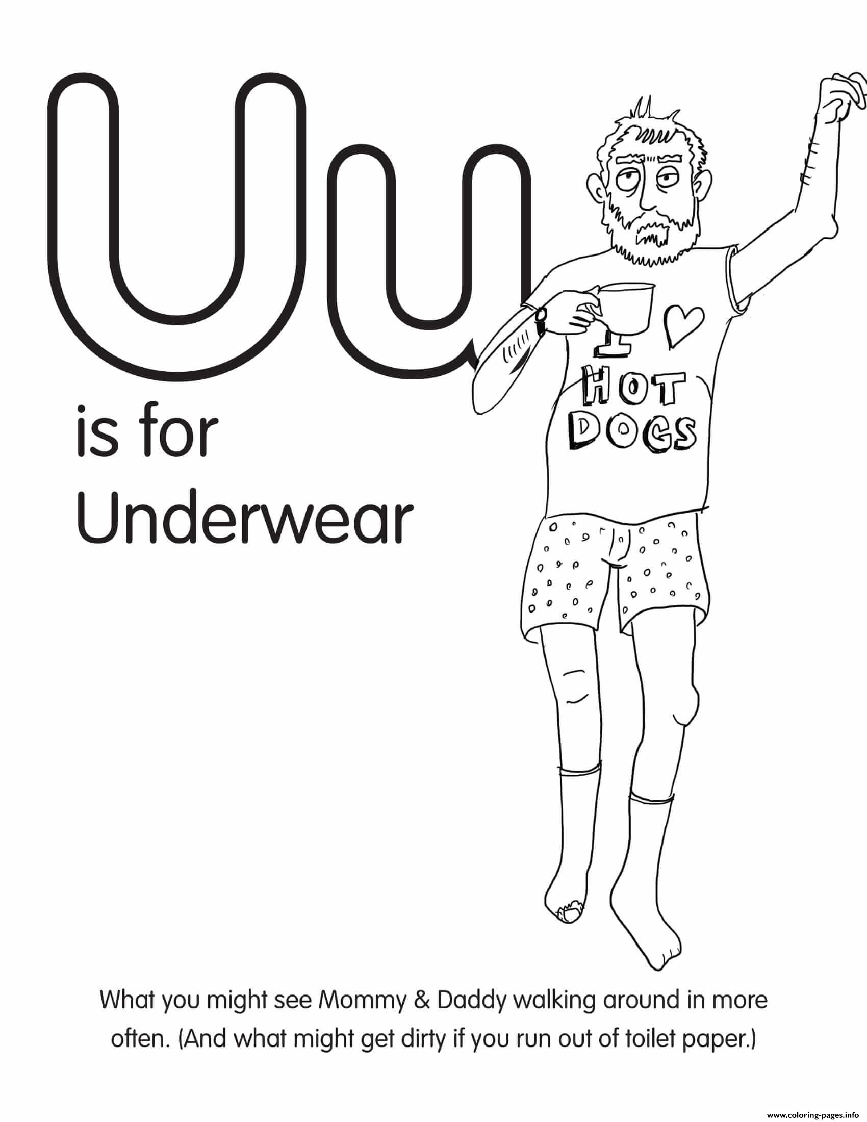 U is for underwear coloring page printable