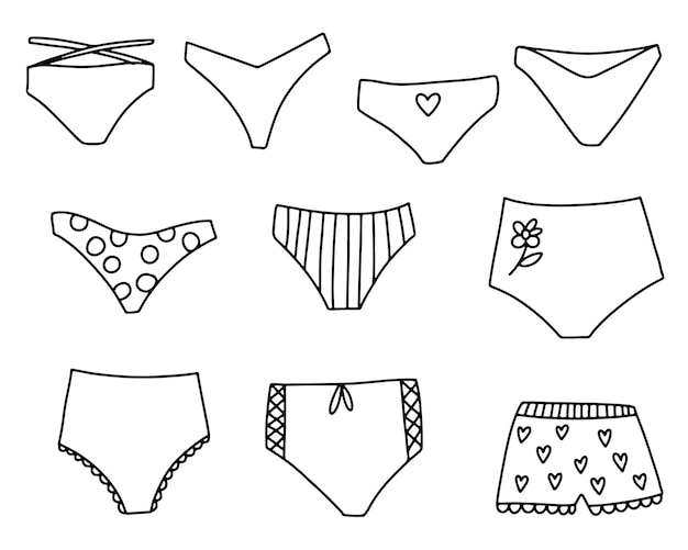 Premium vector a set of underpants drawn with a black outline by hand