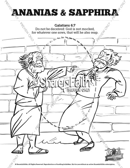 Acts ananias and sapphira sunday school coloring pages â