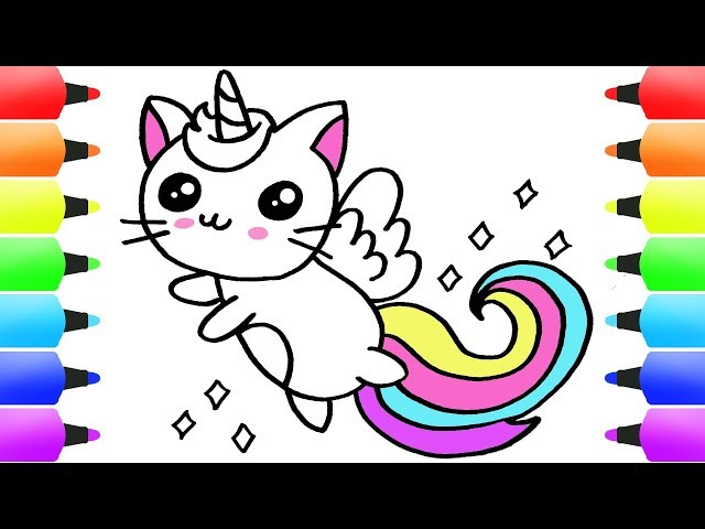 Unicorn cat unicat easy drawing for children baby coloring pages for kids