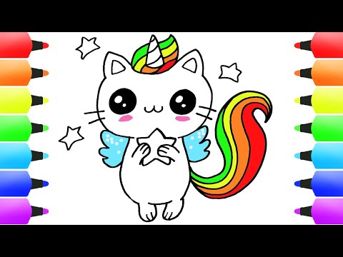 How to draw unicat unicorn cat with glitter star drawings art coloring pages for children