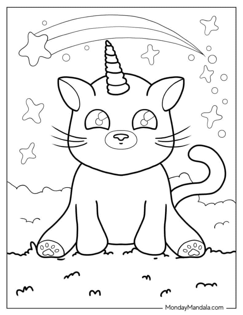 Unicorn cat coloring pages free pdf printables