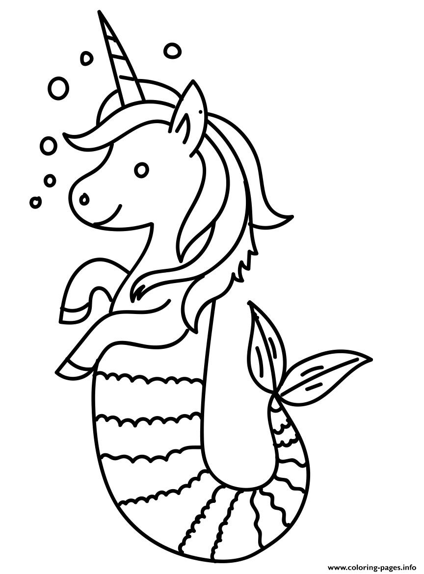 Cute unicorn mermaid kawaii coloring page printable