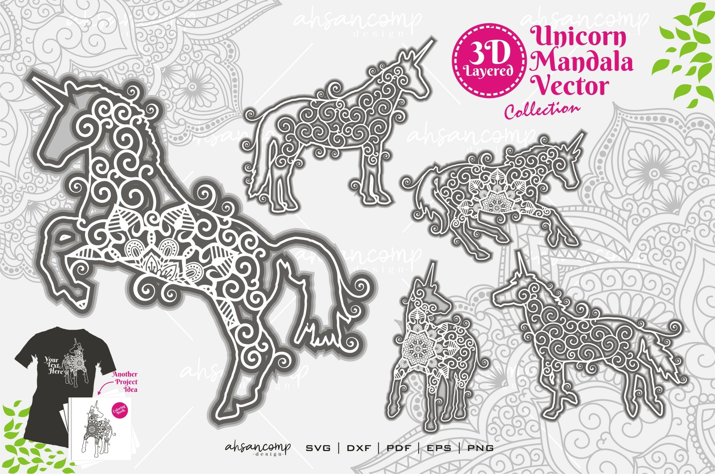 Unicorn mandala vector svg d layered