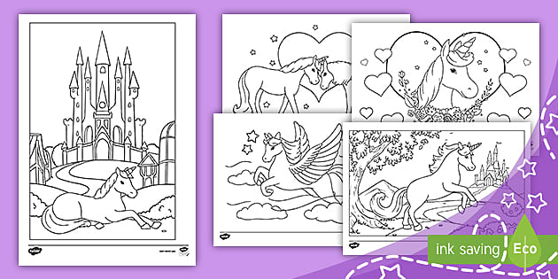 Printable unirn louring pages for kids